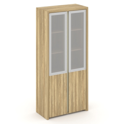 Шкаф высокий широкий (2 низких фасада ЛДСП + 2 средних фасада стекло сатин в раме)