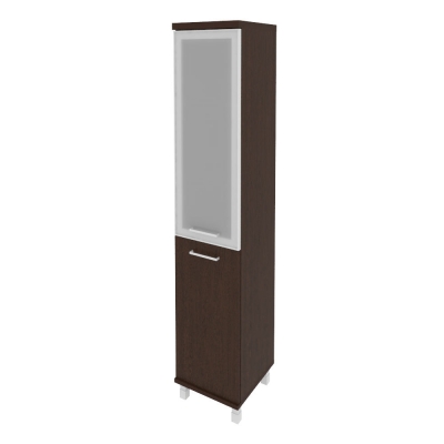 Шкаф высокий узкий левый/правый (1 низкая дверь ЛДСП, 1 средняя дверь стекло в раме) KSU-1.2R L/R