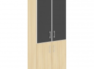 Шкаф высокий широкий (2 низких фасада ЛДСП + 2 средних фасада стекло лакобель белое/черное в раме)
