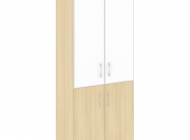 Шкаф высокий широкий (2 низких фасада ЛДСП + 2 средних фасада стекло лакобель белое/черное в раме)
