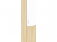 Шкаф высокий узкий правый/левый (1 низкий фасад ЛДСП + 1 средний фасад стекло лакобель белый/черный в раме)