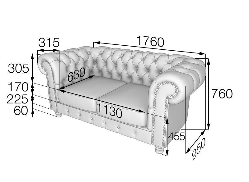 Диван двухместный Честер-люкс СhL2