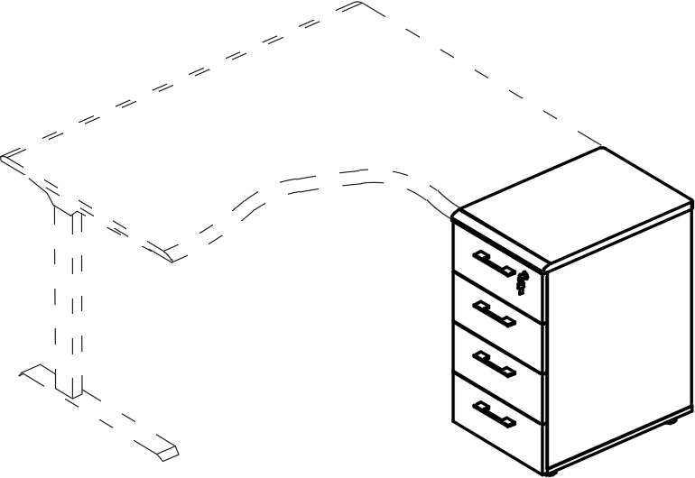 Тумба приставная 4-х ящичная с замком (1 скос) к столу "Классика" Alta МР 9223