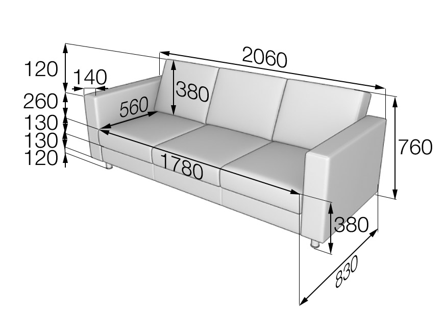 Диван трехместный Офис O3
