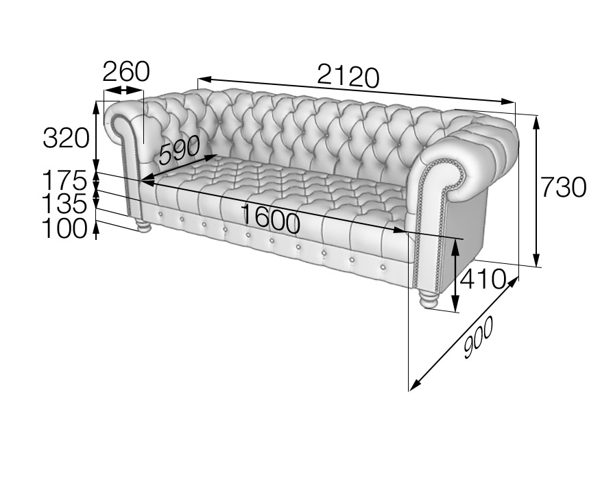 Диван трехместный Честер СН3