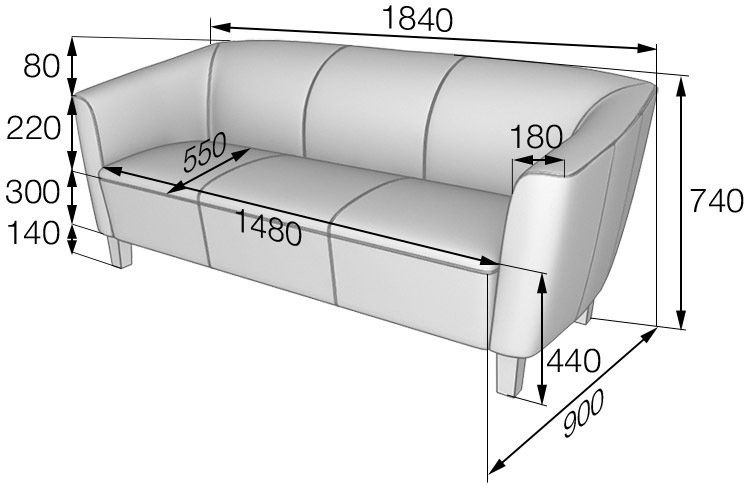 Диван трехместный Оксфорд Ox3