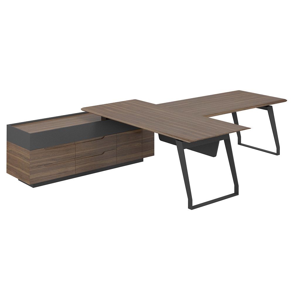 Стол на опорной тумбе левый с брифингом Quartz QZ.0101.WА.GF + QZ.0201.4.WA.GF.L + QZ.0103.WА.GF