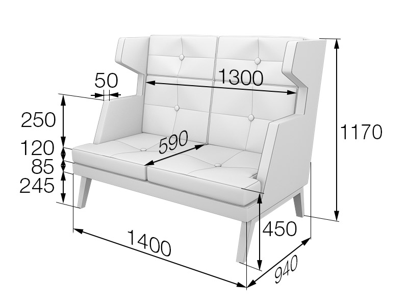 Диван 2-местный высокий Беверли Bev2H