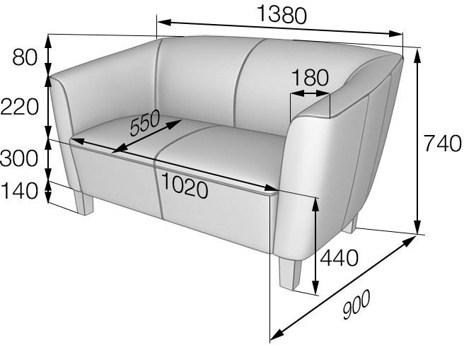 Диван двухместный Оксфорд Ox2