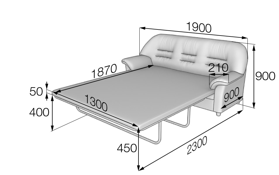 Диван трехместный раскладной Премьер P3-r