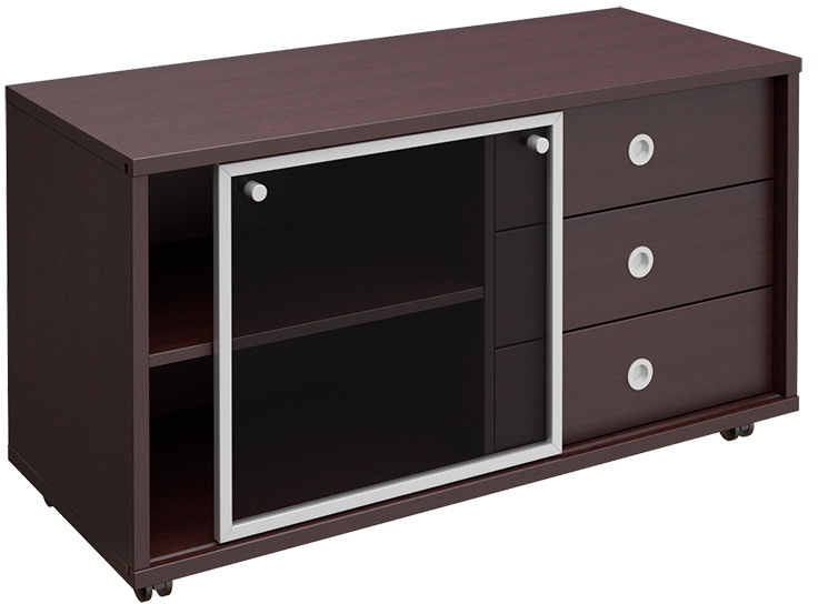 Тумба выкатная 3 ящика без замка + стеклянная дверь-купе в алюминиевой раме универсальная Born Unitex В 202-552